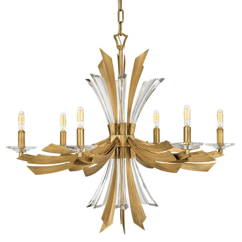 Vida Collection 6-Light Chandelier in Burnished Gold with Crystal Accents