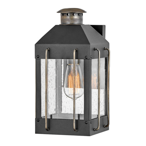 Fitzgerald Collection 1-Light Wall Lantern in Textured Black with Burnished Bronze Accents and Clear Seedy Glass Panels 2730TK $251.90