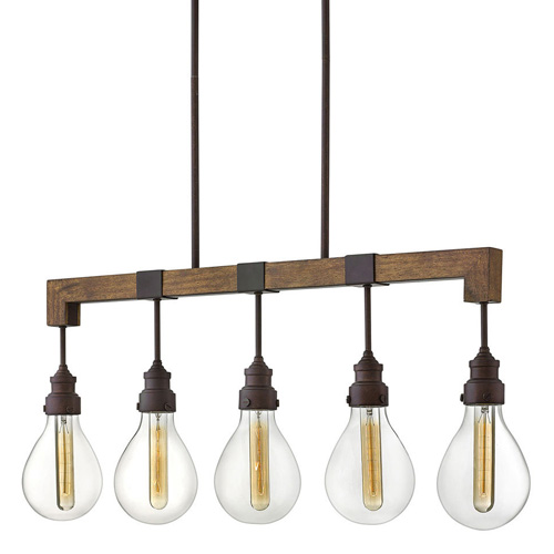 Denton Collection 5-Light Linear Chandelier in Industrial Iron with Vintage Walnut Accents 3266IN $702.90