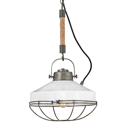 Brooklyn Collection 1-Light Pendant in Burnished Bronze with Polished White Accents and Rugged Rope and Hook Stem 34907BU $339.90