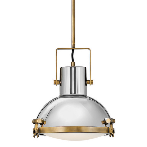 Nautique Collection 1-Light Pendant in Heritage Brass with Polished Nickel Accents and Etched Opal Glass Diffuser 49067HB $438.90
