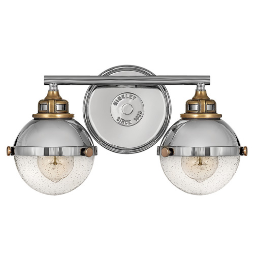 Fletcher Collection 2-Light Bath Vanity in Polished Nickel with Heritage Brass Accents and Clear Seedy Glass Shades 5172PN $251.90