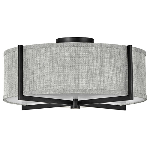 Axis Collection 3-Light LED Semi-Flush Mount in Black with Heather Gray Linen Fabric Shade 41707BK $493.90