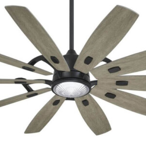 Barn Collection 65” 10-Blade Ceiling Fan in Coal with Seashore Grey Blades and Clear Ribbed Glass LED Light F864L-CL-SG