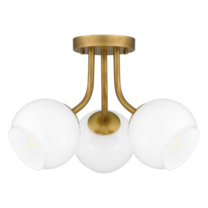 Oberlin Collection 3-Light Semi-Flush Mount in Weathered Brass with Spherical Opal Etched Glass Shades QSF5613WS