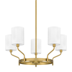 Parkington Collection 5-Light Chandelier in Aged Brass with Gooseneck Arms and White Fabric Shades PKN5025AB
