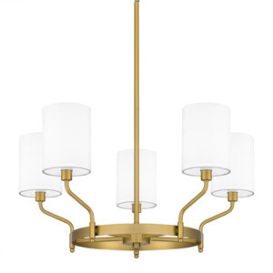 Parkington Collection 5-Light Chandelier in Aged Brass with Gooseneck Arms and White Fabric Shades PKN5025AB
