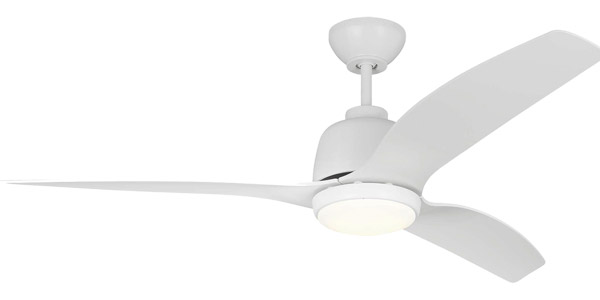 Avila Collection 54” 3-Blade Ceiling Fan in Satin Brass with Matte White Blades and Integrated LED Light 3AVLR54SBD
