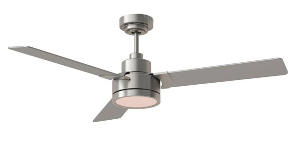 Jovie Collection (Damp Rated for Outdoors) 52” 3-Blade Ceiling Fan in Brushed Steel with Silver Blades and Integrated LED Light 3JVR52BSD