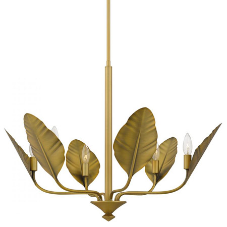 Bayley Collection 6-Light Chandelier in Aged Brass with Leaf-Shaped Candelabra Surrounds BAY5028AB
