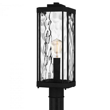 Balchier Collection 1-Light Outdoor Post Lantern in Classic Matte Black with Clear Hammered Glass Panels BCR9007MBK