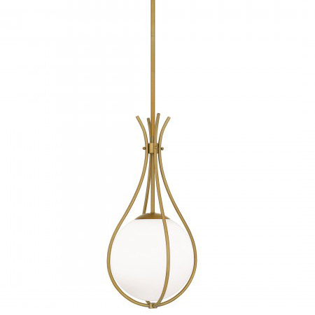 Aliyah Collection 1-Light Mini LED Pendant in Aged Brass with Spherical Opal Etched Glass Shade QP6216AB