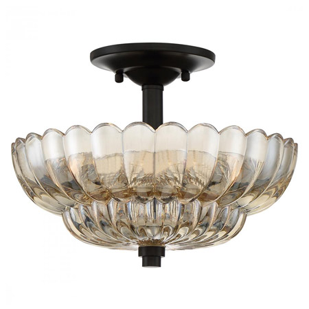 White Cap Collection 3-Light Flush Mount in Mottled Cocoa with Scalloped Amber Glass Shade WHP1712MC