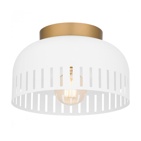 Kegan Collection 1-Light Flush Mount in Aged Brass with Geometric Matte White Metal Dome Shade QFL6208W