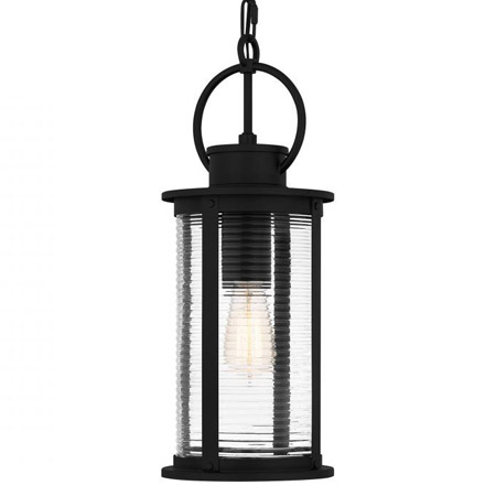 Tilmore Collection 1-Light Outdoor Hanging Lantern in Matte Black with Clear Ribbed Glass Shade QUOIZEL TLM1907MBK