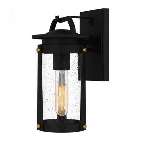 Clifton Collection 1-Light Outdoor Wall Mount Lantern in Earth Black with Clear Seedy Glass Shade Quoizel CLI8406EK