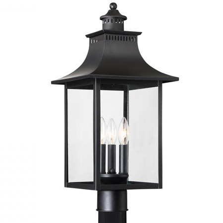 Chancellor Collection 3-Light Post Mount Lantern in Mystic Black with Clear Glass Panels QUOIZEL CCR9010K
