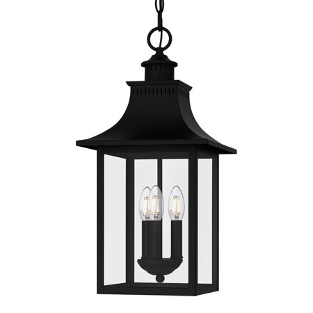 Chancellor Collection 3-Light Hanging Lantern in Mystic Black with Clear Glass Panels QUOIZEL CCR1910K