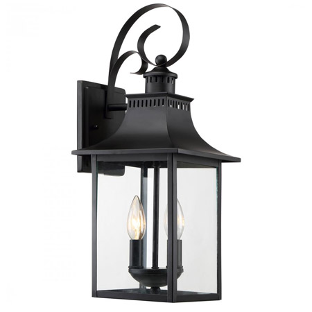 Chancellor Collection 3-Light Wall Mount Lantern in Mystic Black with Clear Glass Panels QUOIZEL CCR8408K