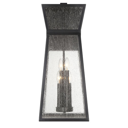Milford Collection 4-Light Outdoor Wall Mount Lantern in Matte Black with Seedy Glass Panels SAVOY 5-637-BK