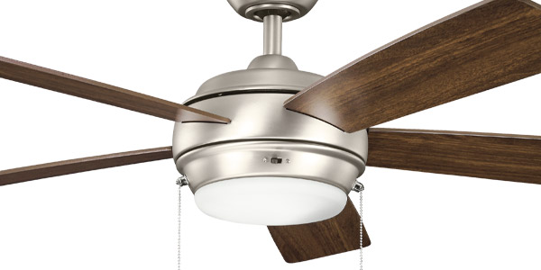 Kichler 330174NI 52” Starkk 5’blade ceiling fan with brushed nickel finish with walnut blades