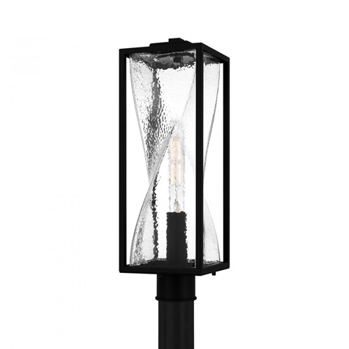 Zarah Collection 1-Light Post Lantern in Matte Black with Clear Hammered Twist Design Glass Shade Quoizel ZAR9007MBK