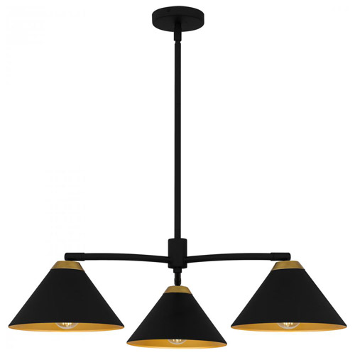 Alscott Collection 3-Light Linear Chandelier with Metal Shades in Matte Black with Gold Accents Quoizel ALS5032MBK