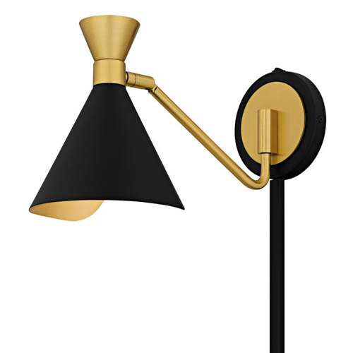 Arden Collection 1-Light Wall Sconce with Metal Shade in Matte Black with Gold Accents Quoizel ADN8706MBK
