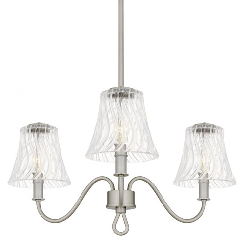 McKinney Collection 3-Light Chandelier in Brushed Nickel with Clear Swirl Glass Shades Quoizel MCK5022BN
