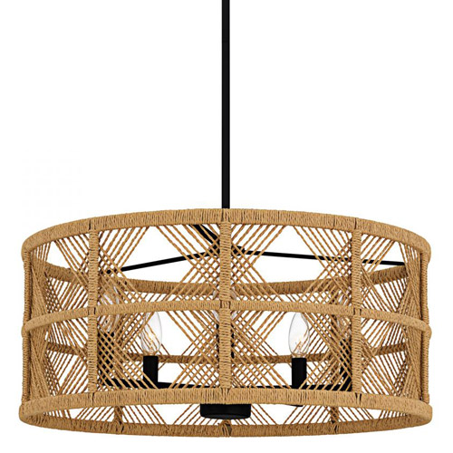 Axford Collection 5-Light Pendant in Black with Woven Natural Rope Shade Quoizel AXF2822MBK