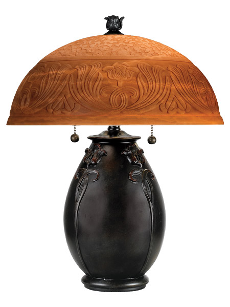 Glenhaven Collection 2-Light Table Lamp with Teco Rossa Alabaster Base and Etched Glass Shade Quoizel QJ6781TR