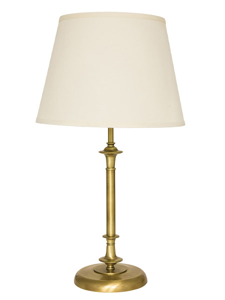 Randolph Collection 1-Light Table Lamp in Antique Brass with Off White Linen Hardback Shade House of Troy RA350AB