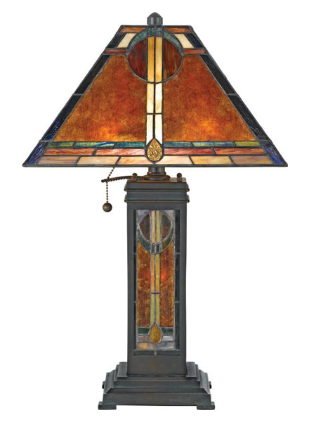 San Gabriel Collection 2-Light Table Lamp in Valiant Bronze with Tiffany-Inspired Mica Glass Shade Quoizel NX615TVA