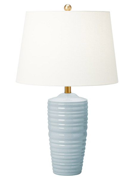 Waveland Collection 1-Light Table Lamp with Wedgwood Blue Base and Linen Fabric Shade Visual Comfort CT1201FRA1