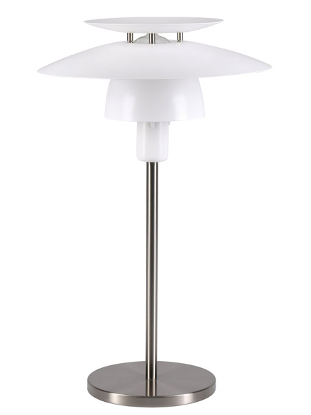 Brenda Collection 1-Light Table Lamp in Satin Nickel with Tiered White Glass Shade EGL 98109A