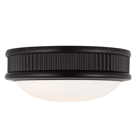 Ritz Collection 1-Light LED Flush Mount in Aged Iron with Ribbed Base Visual PCF1011AI