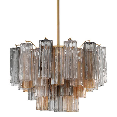 Addis Collection 4-Light Chandelier in Aged Brass with Textured Tronchi Glass Crystal Tubes Crystorama ADD-308-AG-AU