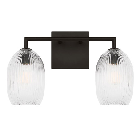 Serafina Collection 2-Light LED Bath Vanity in Aged Iron with Clear Combed Glass Textured Shades Visual HW1002AI