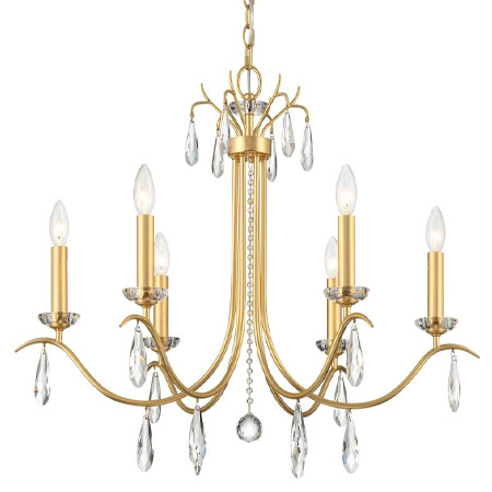 Rollins Collection 6-Light Chandelier in Antique Gold Leaf with Elongated Crystal Gems Crystorama ROL-18816-GA