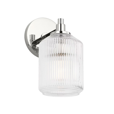 Barstow Collection 1-Light LED Bath Vanity in Polished Nickel with Clear Ribbed Glass Shade Visual CV1091PN
