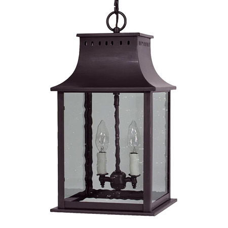 Rockland Collection 2-Light Outdoor Hanging Lantern in Dark Brass with Clear Seedy Glass Panels NE Lantern 11322-DB-LT2-CSG