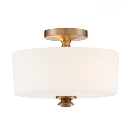 Travis Collection 2-Light Semi Flush Mount in Vibrant Gold with White Glass Frame Crystorama TRA-A3302-VG