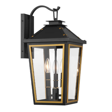 Hawkins Collection 1-Light Outdoor Wall Mount Lantern in Matte and Textured Gold with Clear Glass Panels Crystorama HAW-602-MK-TG