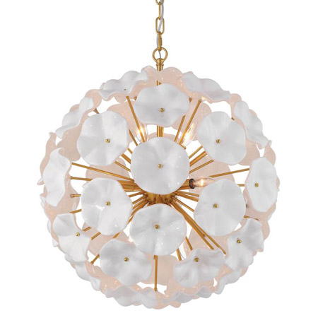 Esme Collection 9-Light Chandelier in Aged Brass with White Hand-Blown Art Glass Petals Shade Crystorama ESM-4006-AG-WH