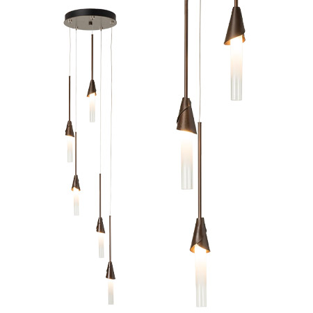 Lilium Collection 5-Light Pendant in Bronze with Clear/Frost Glass Cylindrical Shades 131163-SKT-STND-10-WC0821
