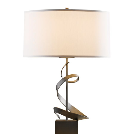 Gallery Spiral Collection 1-Light Table Lamp in ark Smoke with Natural Anna Fabric Shade 273030-SKT-07-SF1695